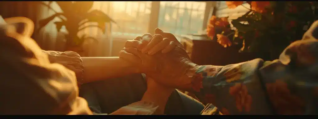 a person holding hands with their loved one in rehab, offering comfort and support.